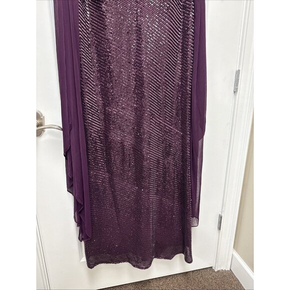 New Nightway Plus Size 18W Purple Sequined Cape Formal Gown Cocktail Maxi Dress - Picture 6 of 12